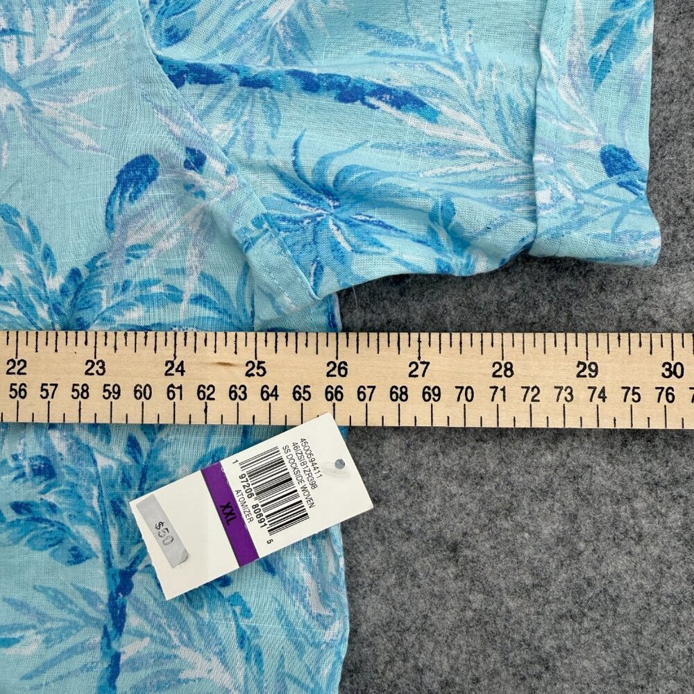 IZOD Saltwater Hawaiian Shirt Men's XXL Short Sleeve 100% Cotton, Blue Palm Tree - Picture 8 of 11